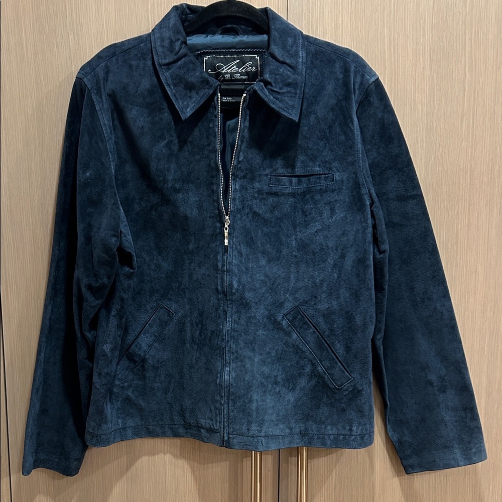 Elegant Navy Suede Bomber Jacket